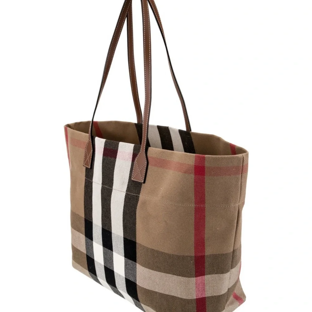NWT Burberry Tote in Brown, Red, and Black Check - Picture 4 of 6